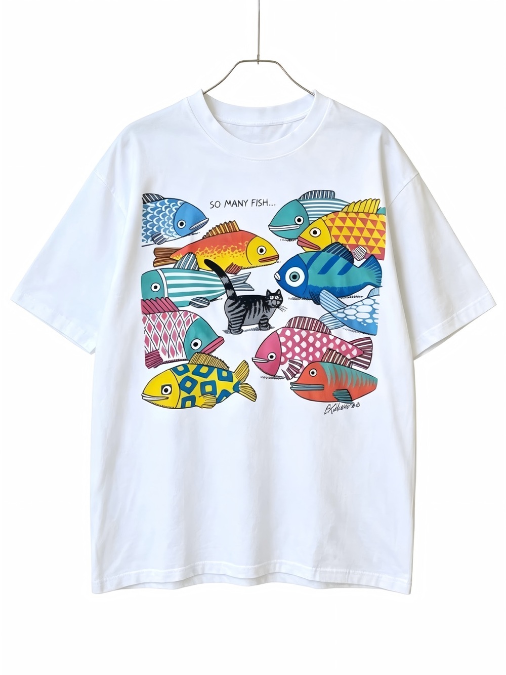 So Many Fish B.Kliban Cat White Womens Mens T-shirt Unisex